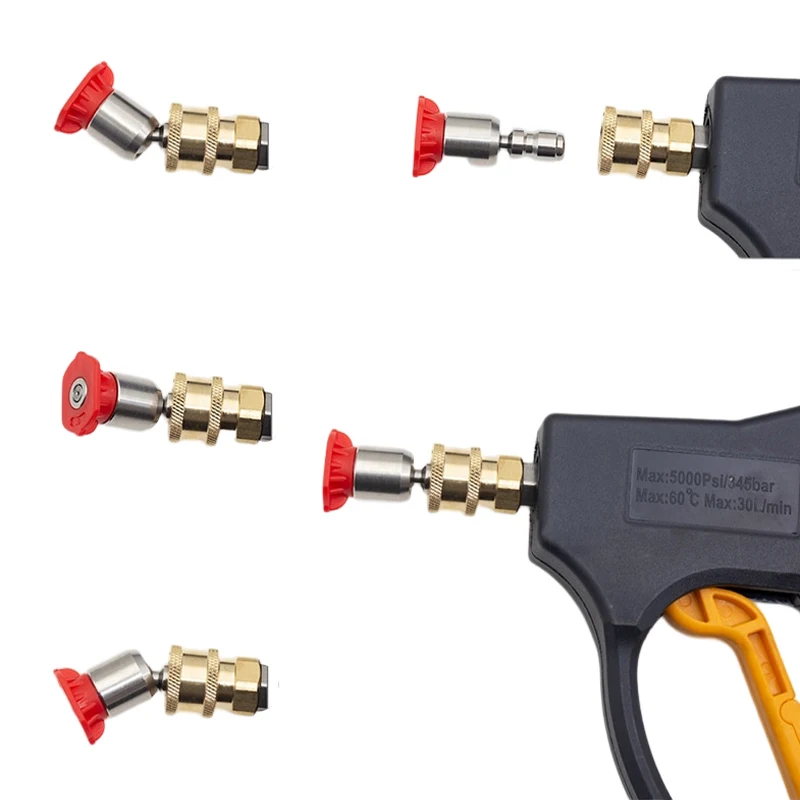 

1x быстроразъемная насадка для мойки высокого давления из нержавеющей стали, регулируемая на 360 градусов, 0-40 градусов, аксессуар для мойки автомобиля, распылитель 1/4 дюйма