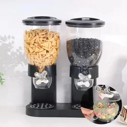 Double Cereal Dispenser Dual Dry Food Storage Pot Button Extraction Kitchen Cereal Jars Dispenser Storage Candy Nut Grain Snack