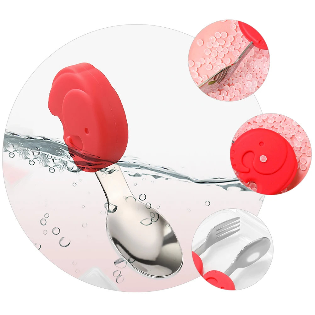 

1 Set Baby Cutlery Cartoon Training Tableware Silicone Spoons Forks Stainless Steel Toddler Utensils Non Slip Handle Durable