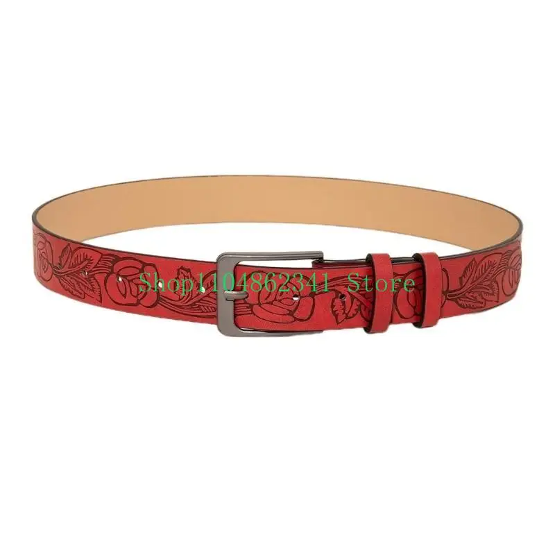 652F Embossed Waist Belts for Jeans Punk Waist Belt Cowgirl Body Jewelry Brown