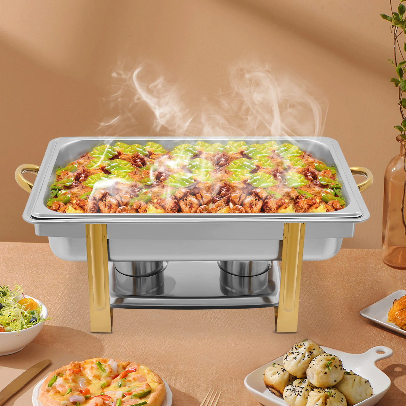 

Stainless Steel Food Warmer Chafing Dish Heat Tank Food Insulation For Hotel Catering Buffet Party (9L, Rectangular)