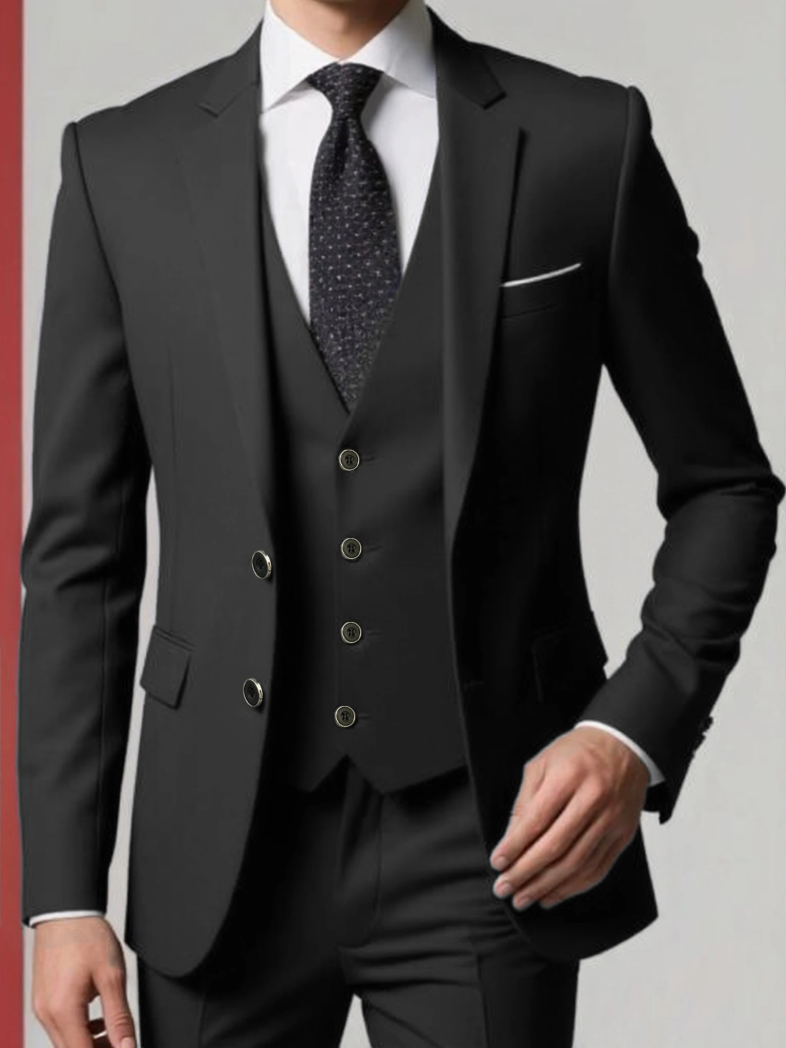

Men's plus-size flat lapel suit set for business casual wedding parties.