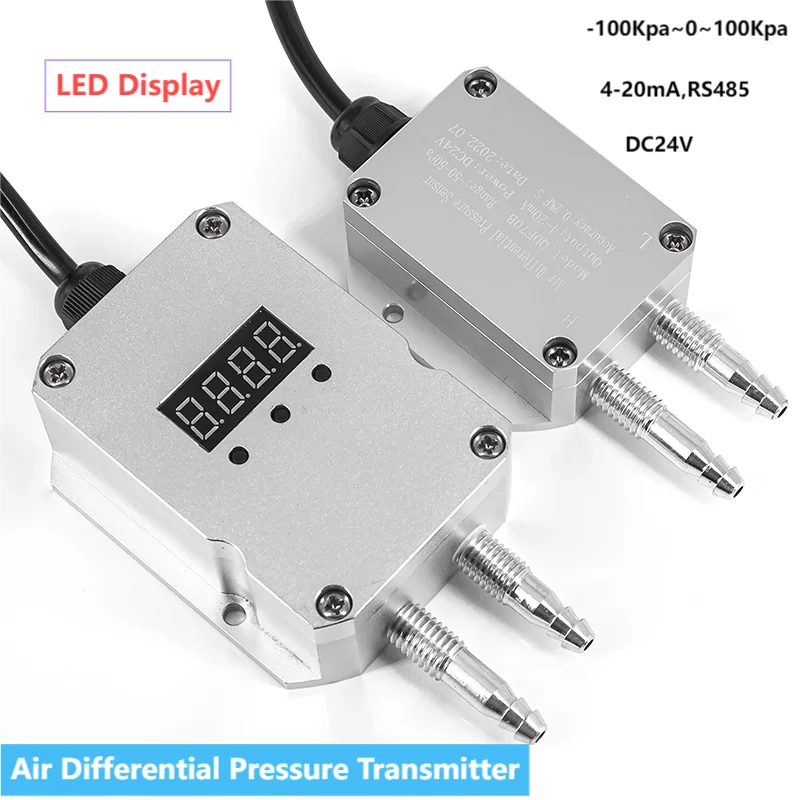 

4-20mA RS485 Micro Air Pressure Transducer LED 50Pa 200Pa 1Kpa 5Kpa Wind Differential Pressure Transmitter