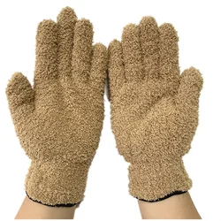 Cleaning Gloves Microfiber Coral Fleece Car Grooming Gloves Solid Five Finger Dust Removal Housework Absorbent Gloves