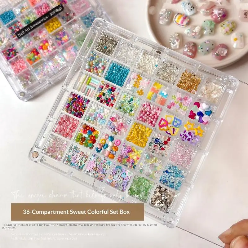 3D Nail Flower Candy Beads 36 Grids 1 Box Mixed Colors Sizes Decor for Gel Nails Home DIY Manicure Salon Design