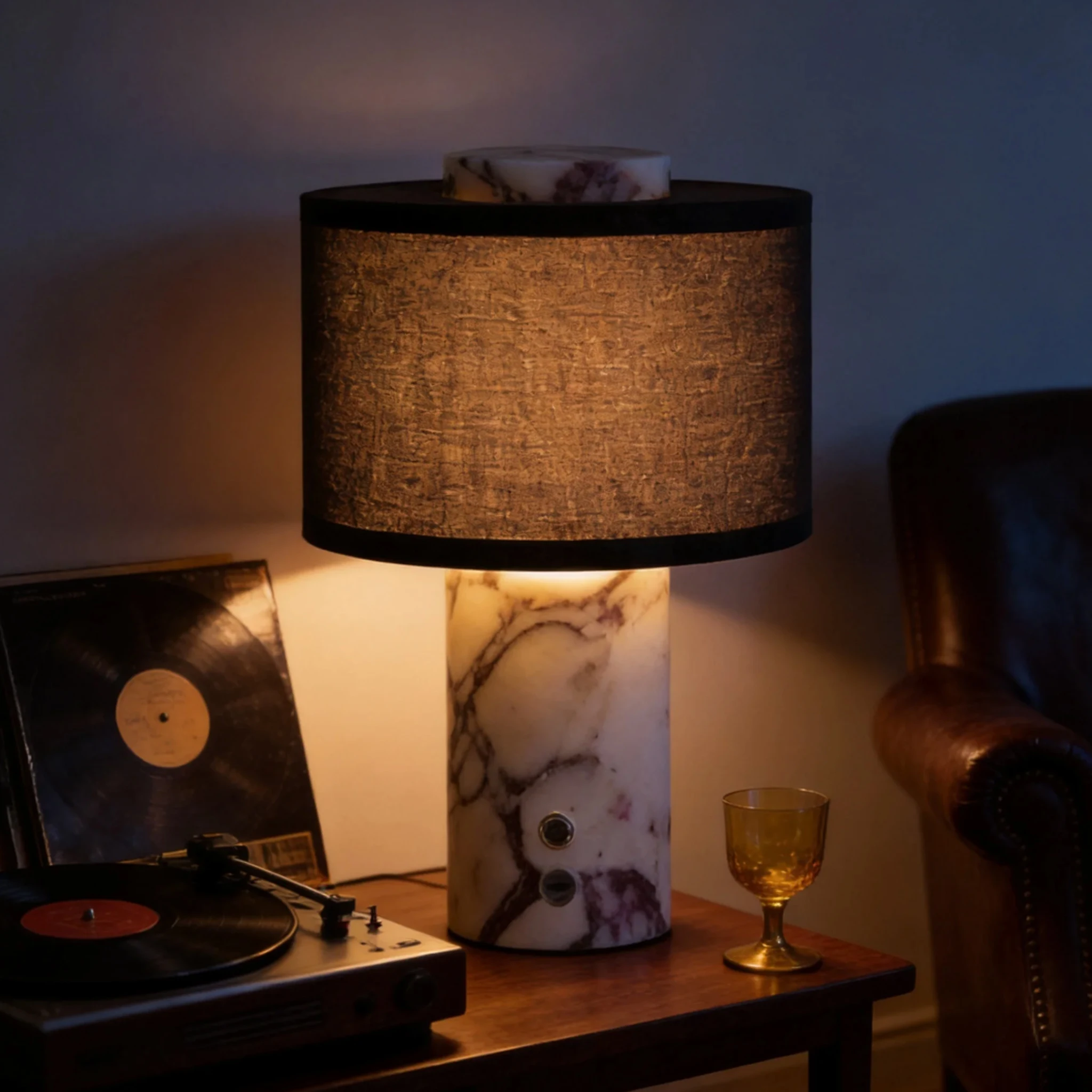 Natural Marble Table Lamp Touch Control Rechargeable Dimmable Cordless Table Light Fabric Shade Bedroom Living Room Mood Light