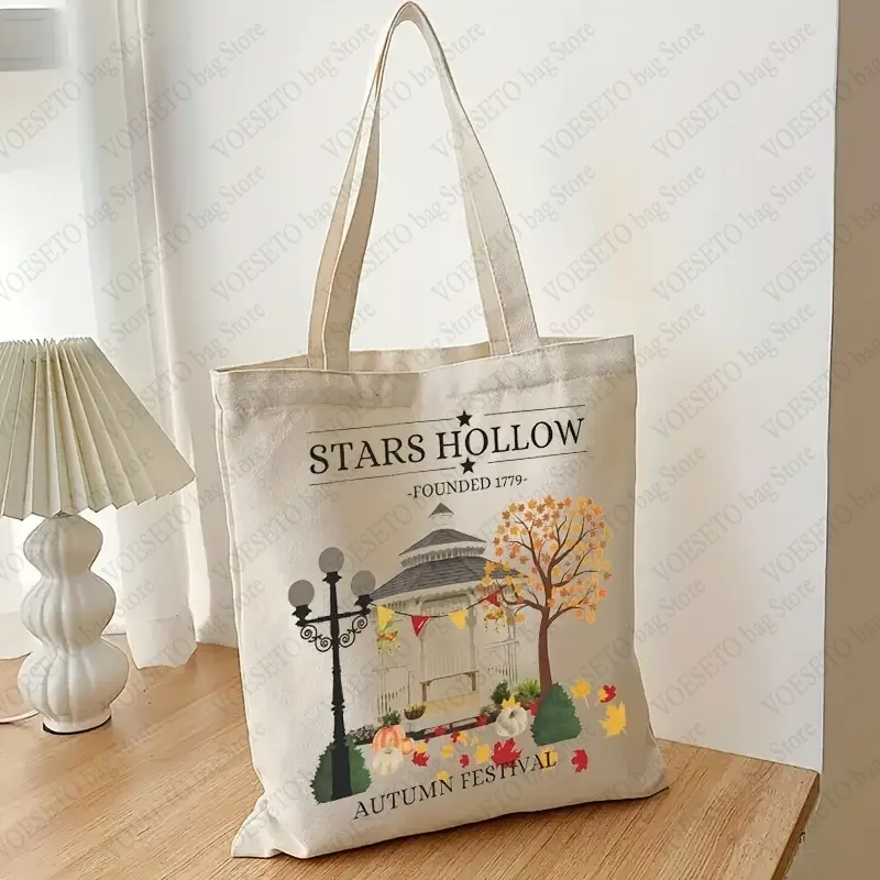 Stars Hollow Pattern Tote Bag Autumn Casual Canvas Shoulder Bag Female Shopping Bags Great Gift for Stars Hollow Fans