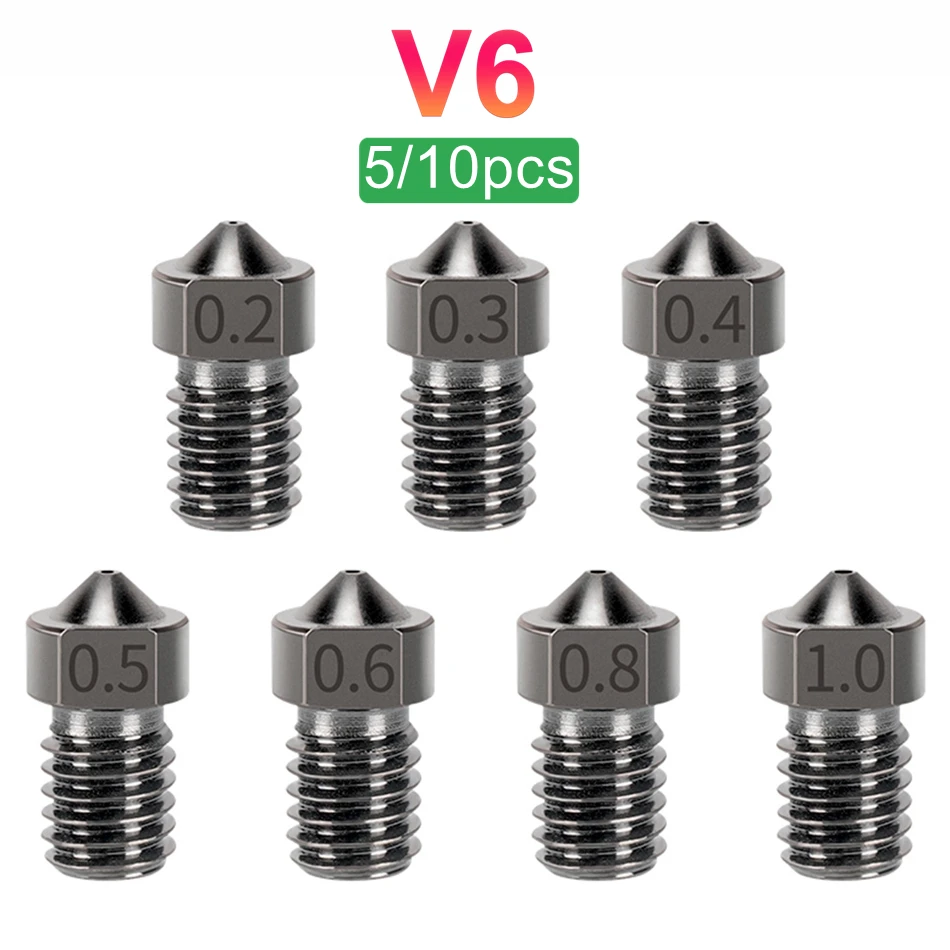 Сопло из закаленной стали для 3D принтера E3D V6 Hotend, оптовая продажа сопел V6 0,2 0,3 0,4 0,5 0,6 0,8 1,0 мм, 5/10 шт.