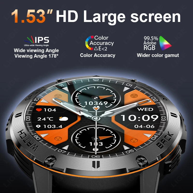 LIGE 2025 New Men Smart Watch For Huawei Xiaomi Compass LED Flashlight Bluetooth Call Outdoor Sport Waterproof Smartwatch Men