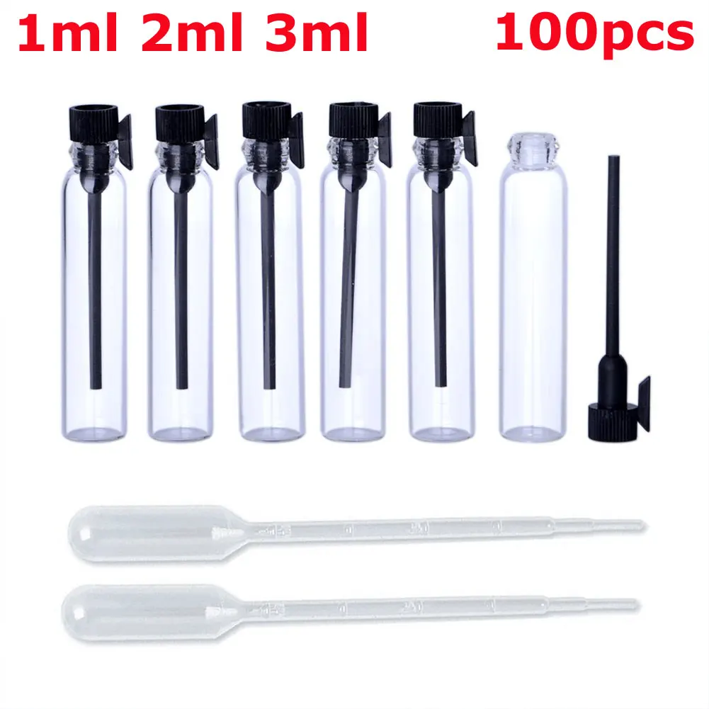 

100PCS 1ml 2ml 3ml Perfume Sample Mini Bottle Empty Glass Vials Dropper Container Laboratory Liquid Fragrance Trial Test Tube