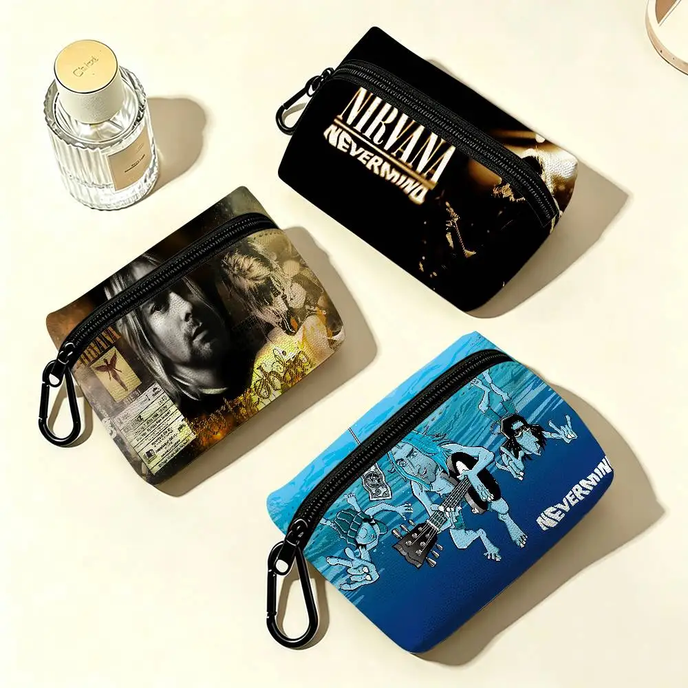 Hot Band N-Nirvanas Rock Oxford Coin Wallet Detachable Carabiner Hook Compact Storage Bag For Outdoor Shopping Accessory