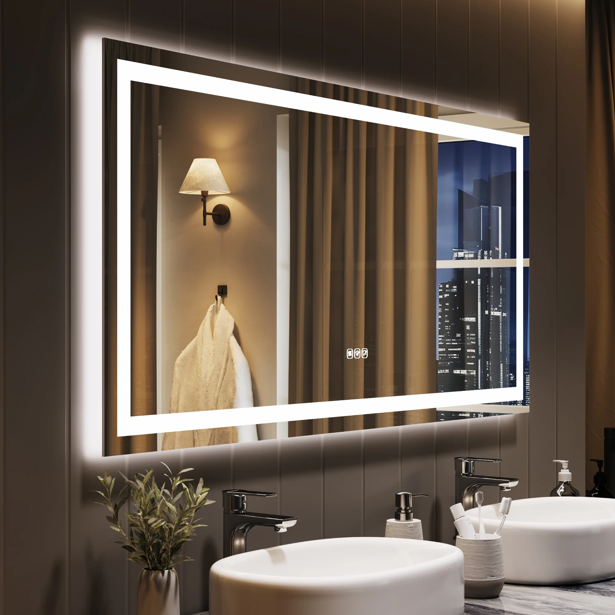 LED Bathroom Mirror Anti-Fog Shatter-Proof with 3X Magnifier Dimmable 3-Color Front/Backlit Wall-Mounted Vanity Mirror with Memory Function