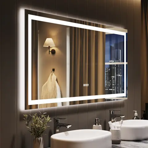 LED Bathroom Mirror Anti-Fog Shatter-Proof with 3X Magnifier Dimmable 3-Color Front/Backlit Wall-Mounted Vanity Mirror with Memory Function