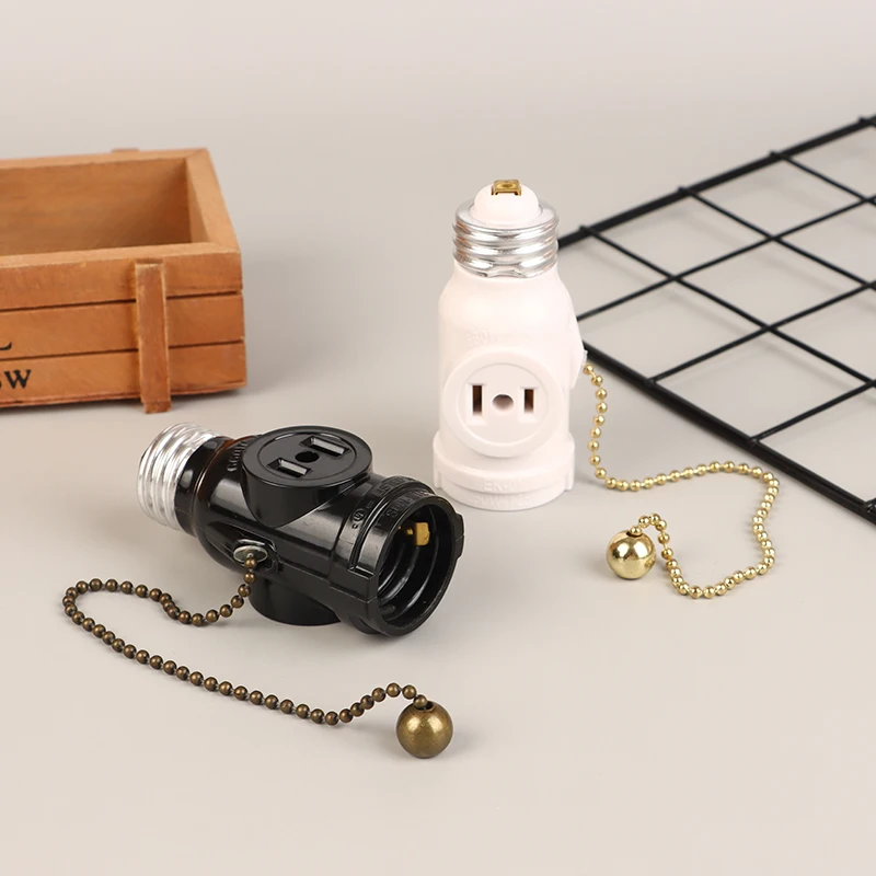White black bulb socket, electric wood L5-15R, US to E26 with 15CM zipper switch, US lamp holder conversion base