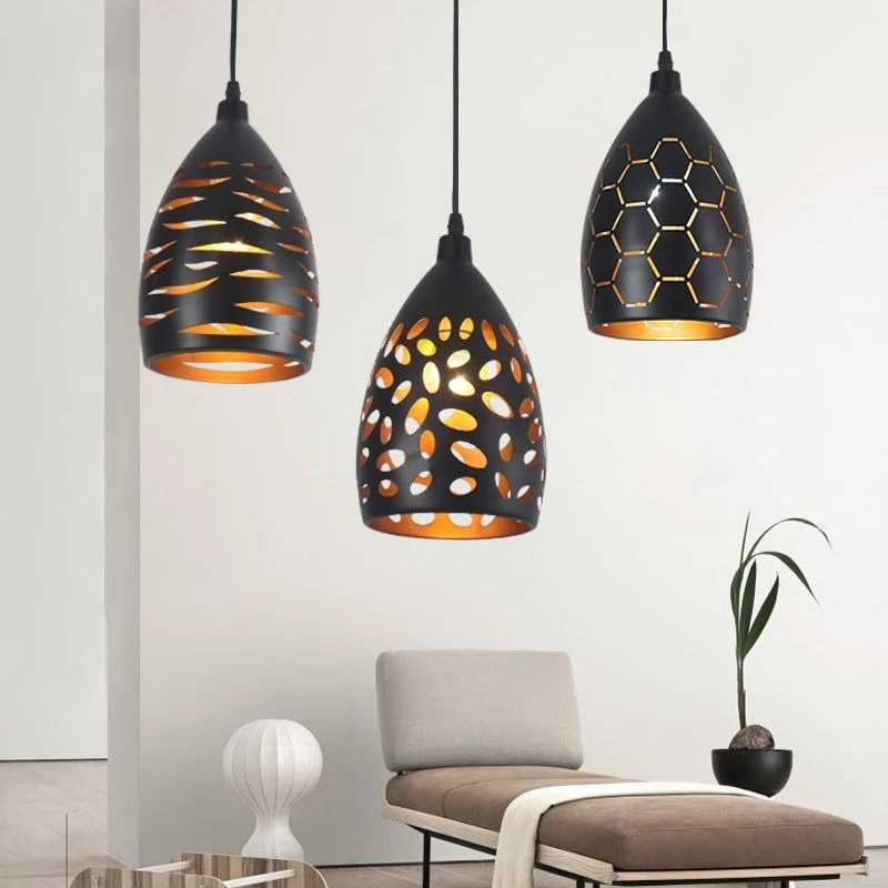 Minimalist Industrial Style Hollow Pendant Lights Baking Paint Metal Art Chandeliers Dining Room Bedroom Home Decor Hanging Lamp