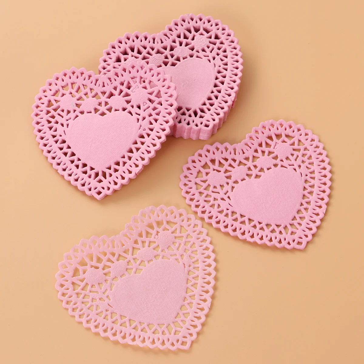 40Pcs Cake Lace Paper Heart Shaped Doilies Food Grade Baking Tools Kitchen Dining Bar Romantic Decor Pink Paper Supplies