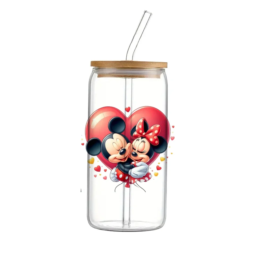 11x12cm Mini Lover Series Cartoon Mickey Disney Pattern UV DTF Waterproof Transfers Decals For 16oz Glass Cup Wrap Stickers