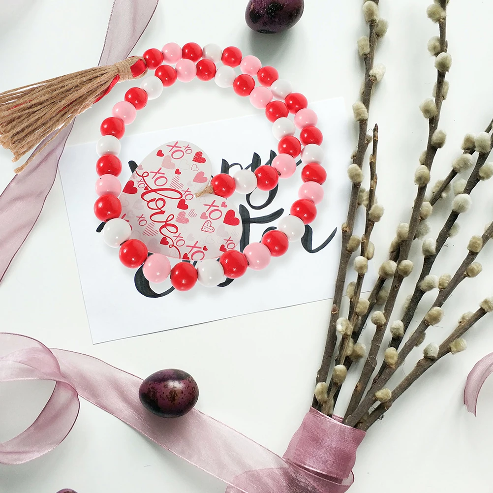 

2 Pcs Wooden Beads Hemp Rope Hanging String Valentine's Day Garland Decorations Decorate Beaded
