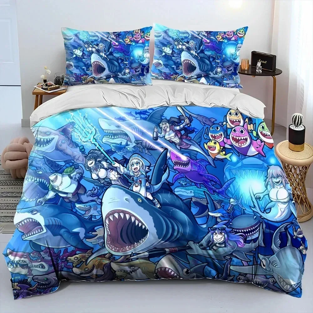 

3D Cute Gawr Gura Hololive Anime Shark Comforter Printed Bed Set Duvet Cover Pillowcase Bedding Set Linen Sheet Quilt Cover Size