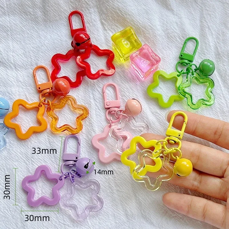 Acrylic Stars Bell Pendant Keychain Cute Colorful Backpack Purse Charms Metal Keyring Diy Jewelry Making Key Chain Accessories