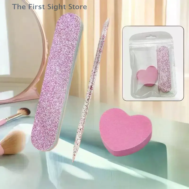 8/12-teiliges Glitzer-Nagelpflegeset – herzförmiger Puffer, Kristallstab und doppelseitige Feile für Nagelkunst und Pediküre