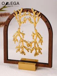 Stainless Steel Coral Shape Dangle Earrings For Women 18k Gold Plated With Shell Beads Women's Hanging Stud Earring Ear Studs