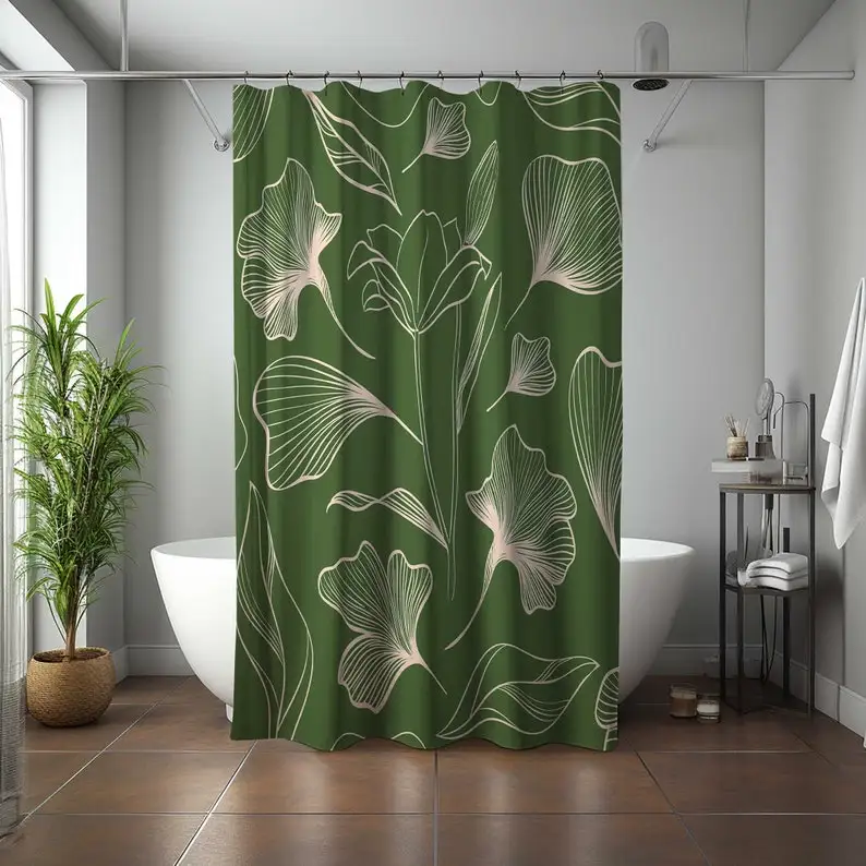 

Зеленые листья гинкго, ботаническая занавеска для душа - дизайн тропического весеннего сада, домашний декор для ванны и подарок на новоселье