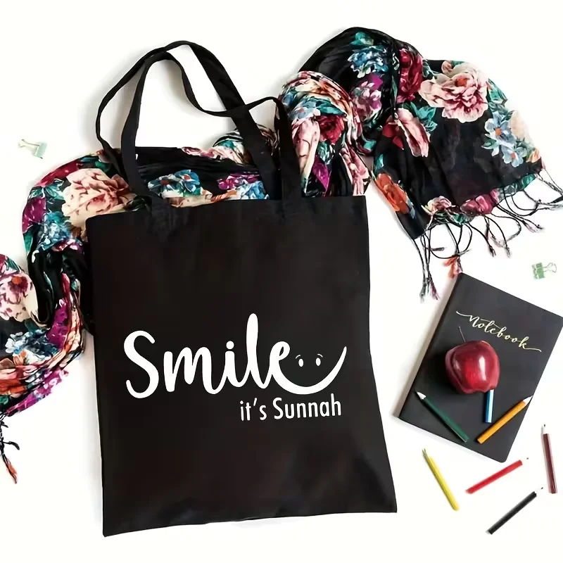 Smile Its Sunnah Large Printed Womens Tote Bag Durable Stylish Beach Bag print Design for Shopping Travel Outdoor Activities