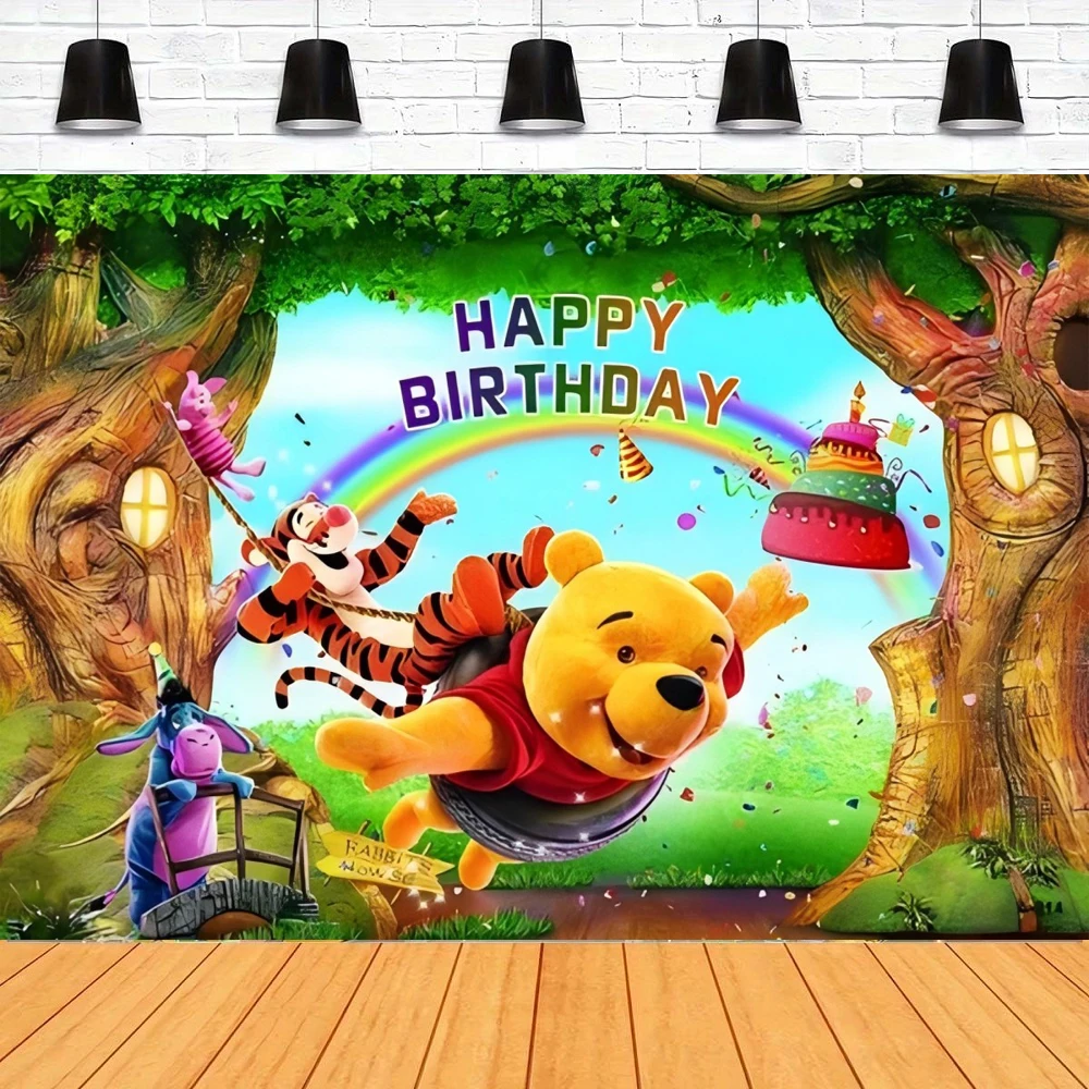 写真撮影の背景くまのプーさんバナー子供のためのハッピーバースデーパーティーの背景寝室の装飾ポスターは名前をカスタマイズすることができます