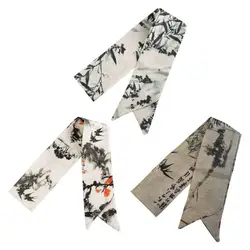 Elegant Long Ink Painting Silk Scarf Ribbon Ancient Style Long Silk Scarf Chinese Style Neckerchief Ancient Hair Band Lady