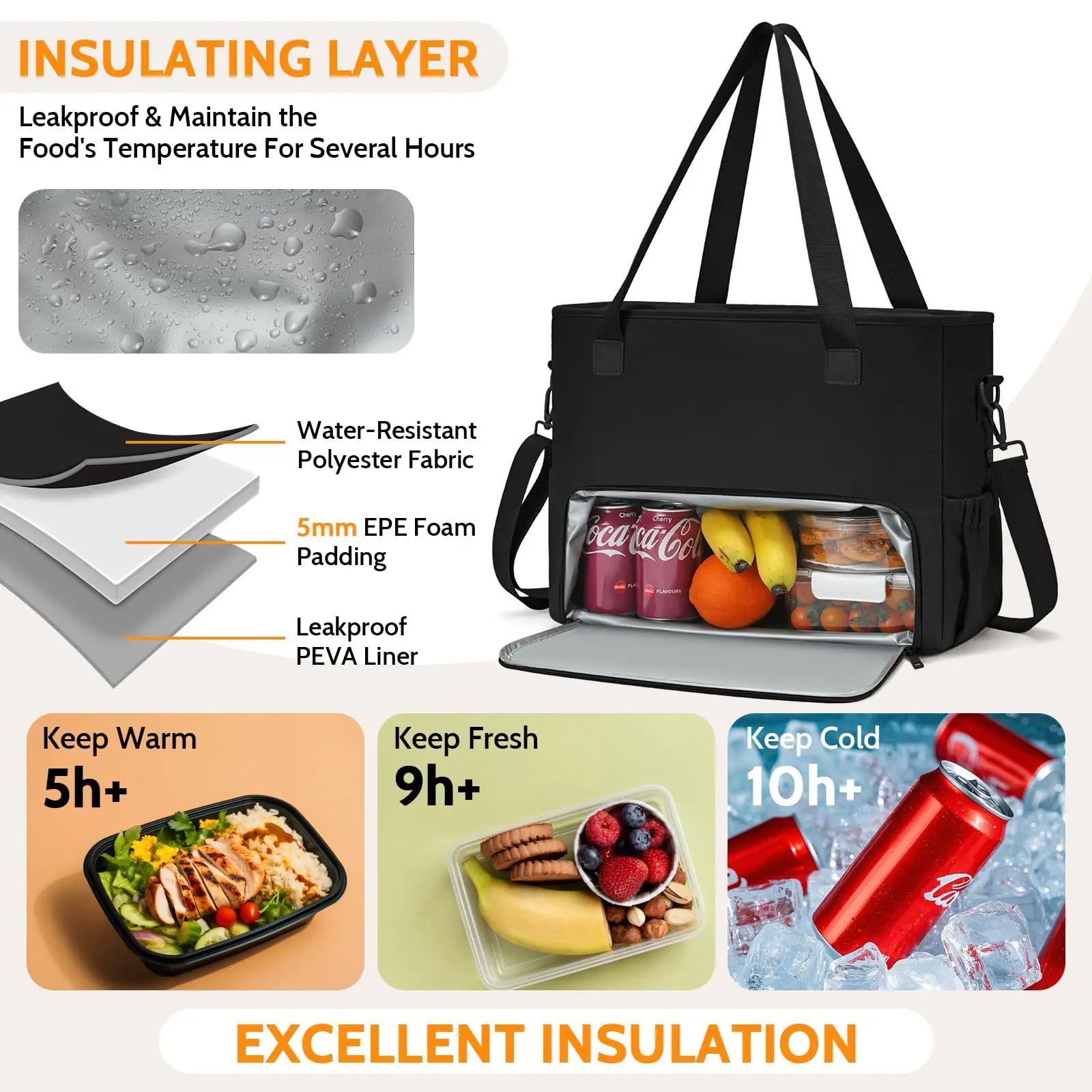 

Insulated Lunch Compartment Work Tote Bag 15.6" Laptop Compartment Large Casual Handbag Lunch Bags For Outdoor Camping Travel
