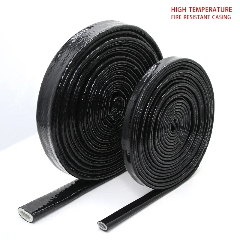 1/2/5m Silicone Fiberglass Tube Coated Glass Fiber Braided Fireproof Sleeve - High Temperature Heat Shrink Cable Sleeve