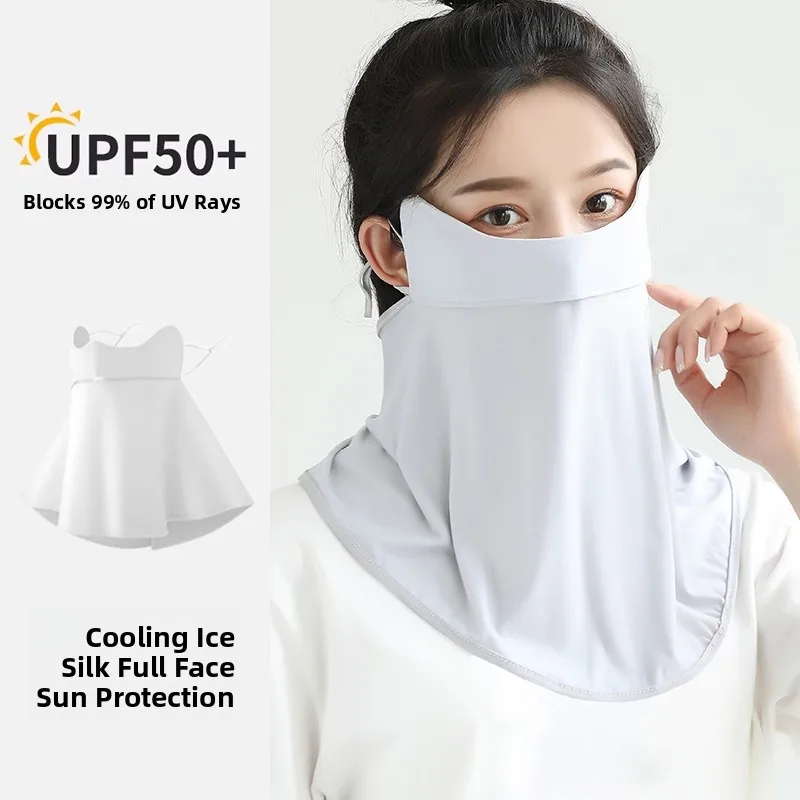 

Женская летняя маска для лица с защитой от ультрафиолета, дышащий шарф из ледяного шелка, защита шеи для вождения и езды на велосипеде, полное покрытие лица