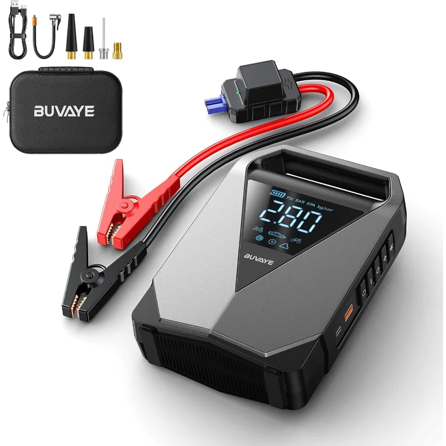 مشغل قفز السيارة المحمول 12 فولت مع ضاغط هواء يصل إلى 150 رطل لكل بوصة مربعة و4500 أمبير تيار الذروة لجميع مركبات الغاز دفعات البطارية المدمجة #1