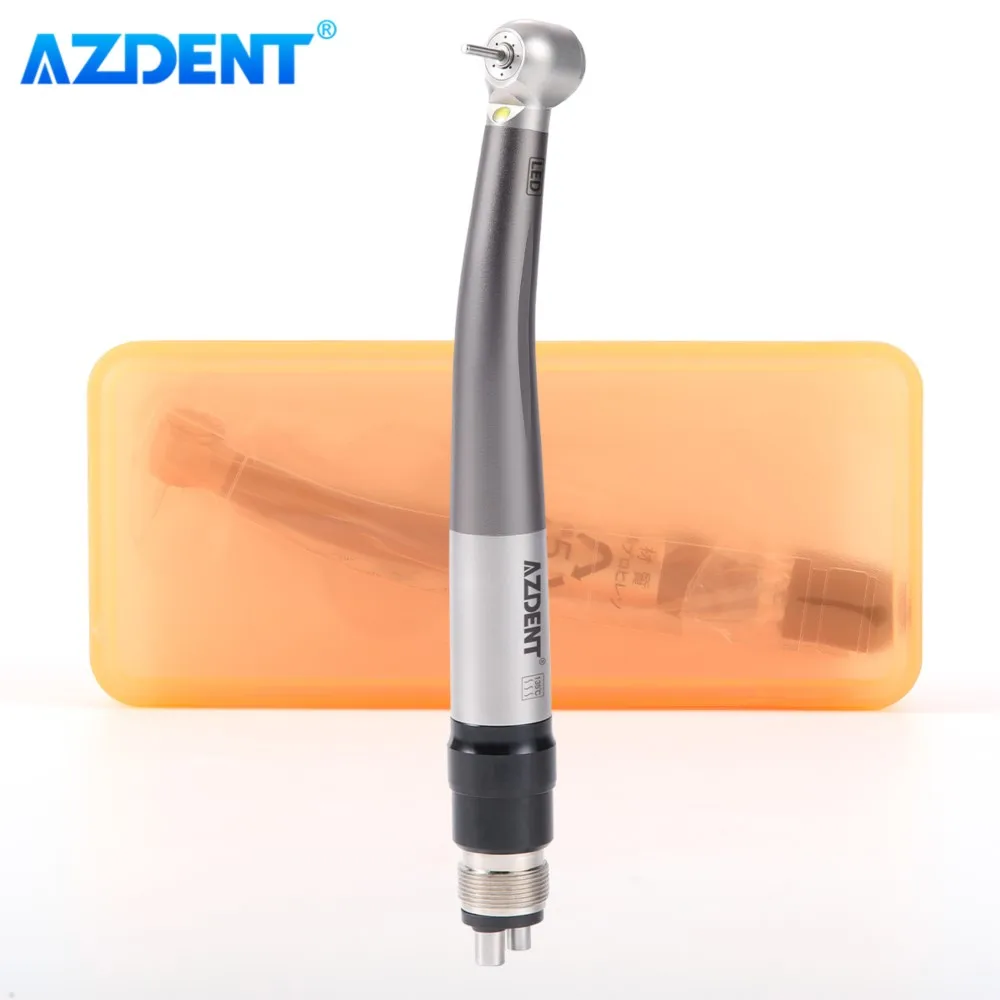 Dental LED High Speed Handpiece AZDENT E-generator with 4 Holes Quick Coupler 4 Spray Ceramic Bearing Push Button Dentistry Tool