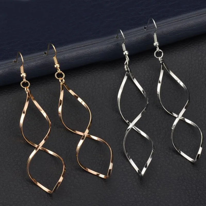 Simple Spiral Curved Digital Shaped pendientes Earrings Hollow Out Korea Women\'s Ear Ornament Arc Crossed Pendant Earrings