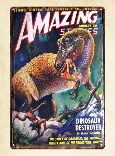 metal wall sign Amazing Stories Dinosaur  1949 Cover Art metal tin sign