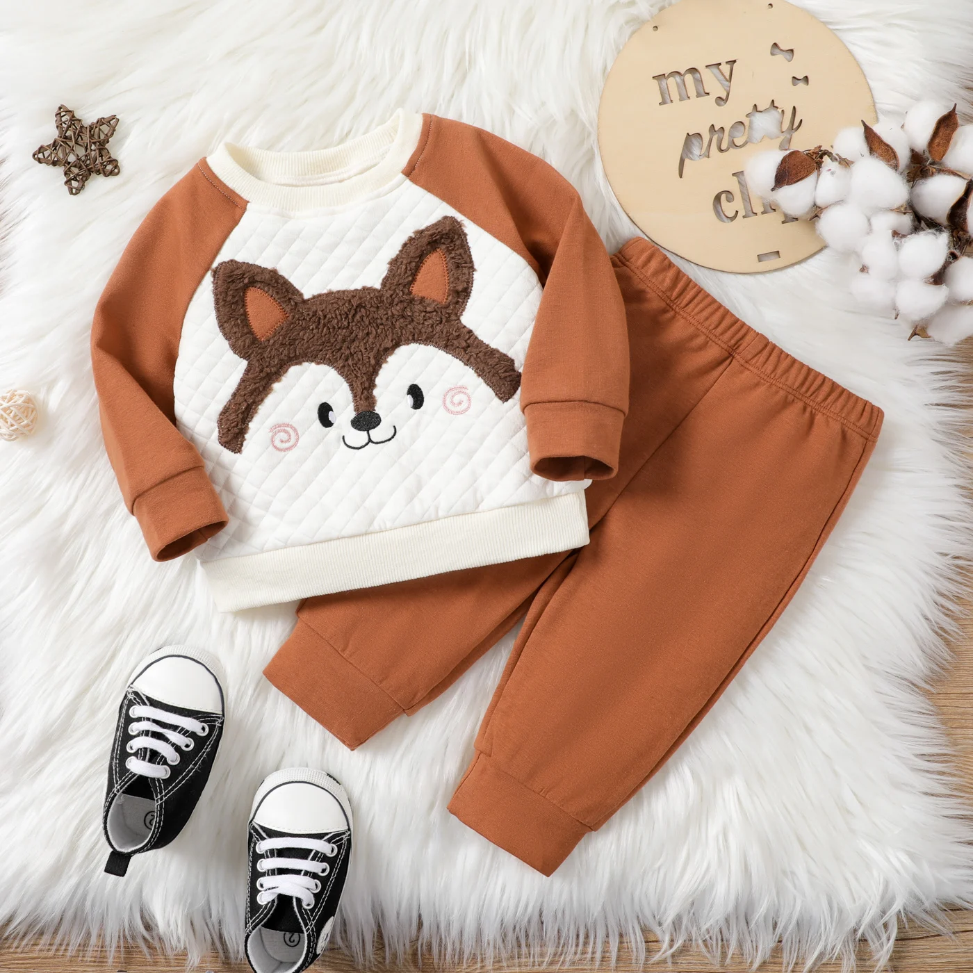 

PatPat 2PCS Baby Boy Hyper-Tactile Animal Pattern Long Sleeve Set