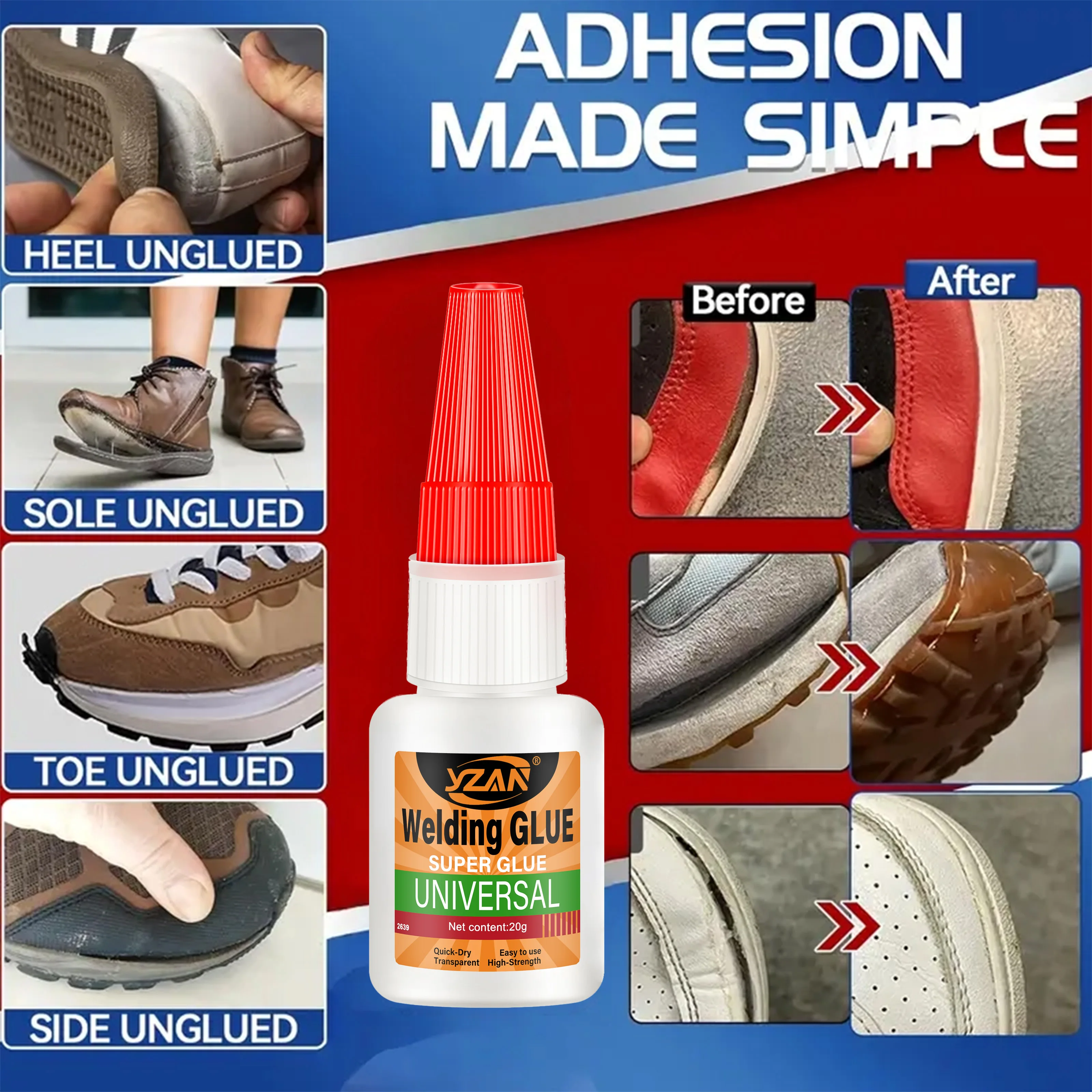 JXVX 20g Drewno, guma, szkło, super płynne, uniwersalne skórzane buty, materiały biurowe 502 Instant Strong Bond skórzany