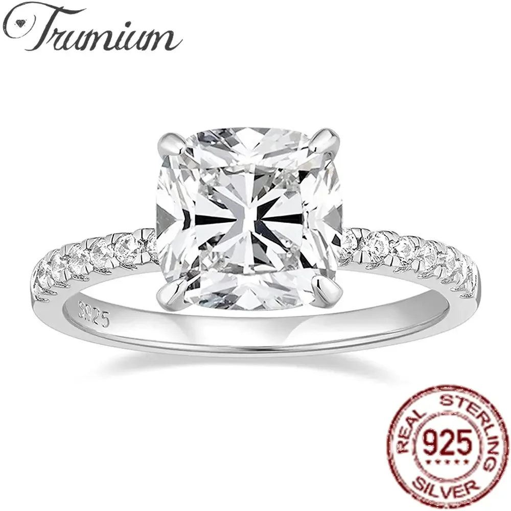 

Trumium 3.5CT 925 Sterling Silver Rings Cushion Cut Cubic Zirconia Engagement Rings Wedding Bands for Women Promise Ring