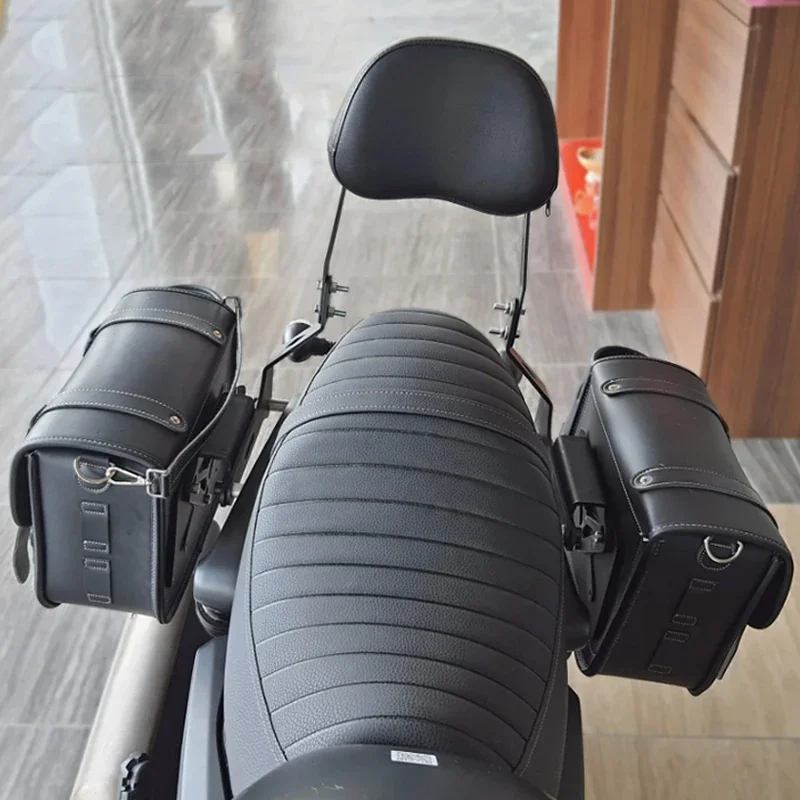 Fit For QJMOTOR Flash SRV350 Motorcycle Multi-Purpose Folding Backrest Rear Luggage Rack Side Pannier Bracket Leather Travel Bag