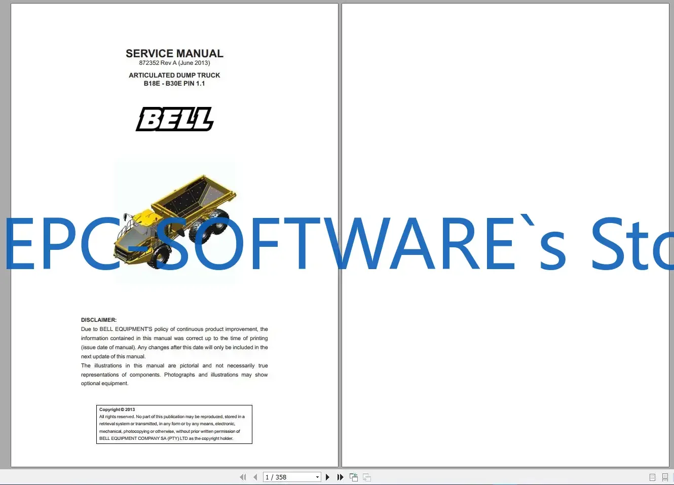 

EPC-SOFTWARE BELL Руководство оператора шарнирных самосвалов, руководство по обслуживанию и руководство по деталью Полный DVD