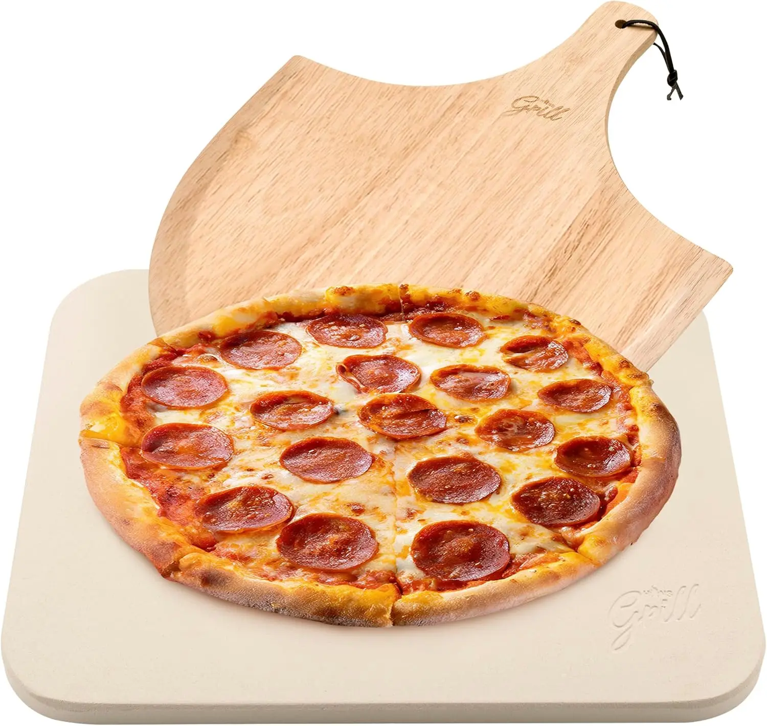 

PIZZA STONE | Rectangular Pizza Stone For Oven Baking & BBQ Grilling With Free Wooden Peel | Extra Large 15 x 12' Inch