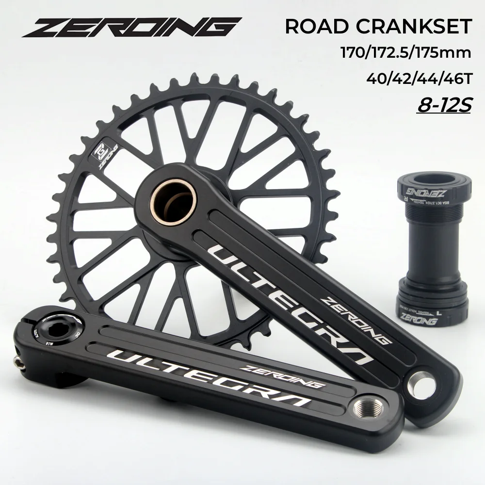 

ZEROING Road Bike Crankset 10/11/12 Speed Single Chainring 40/42/44/46T CNC Hollow Bicycle Crank With Bottom Bracket for SHIMANO
