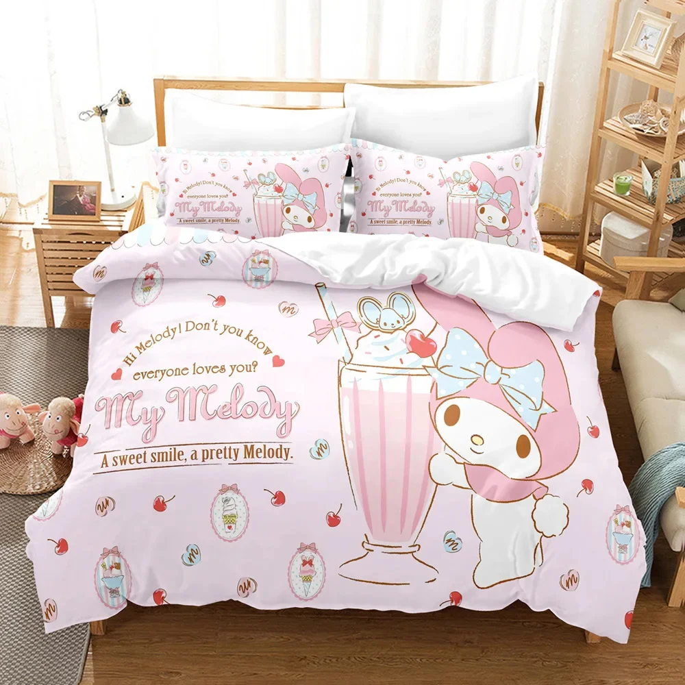 Cartoon My Melody Duvet Cover Cute Hello Kitty Pudding Dog Bedding Three-piece Set Home Furnishing Children Bedroom Decoration