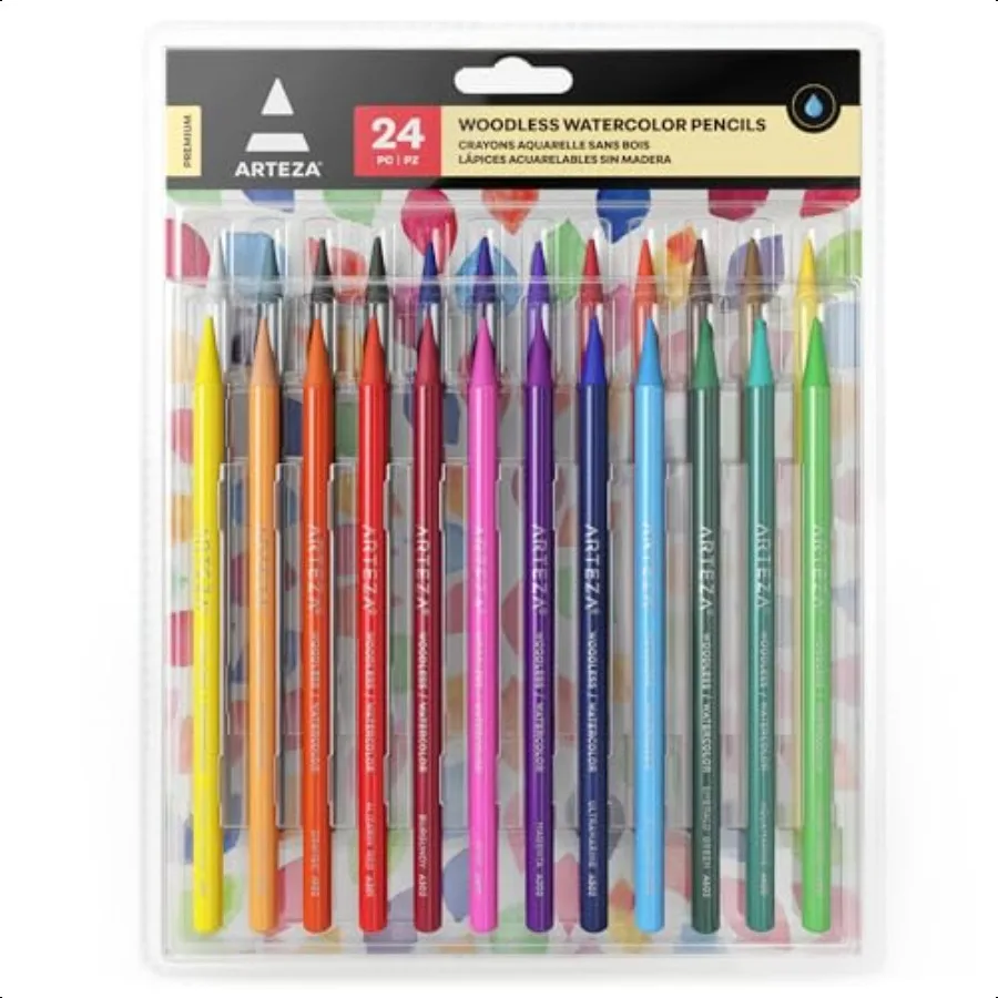 

ARTEZA Woodl Watercolor Pencils 24 Drawing Pencils Colored Pencils Set for Adults Art plies for Blending and Layering