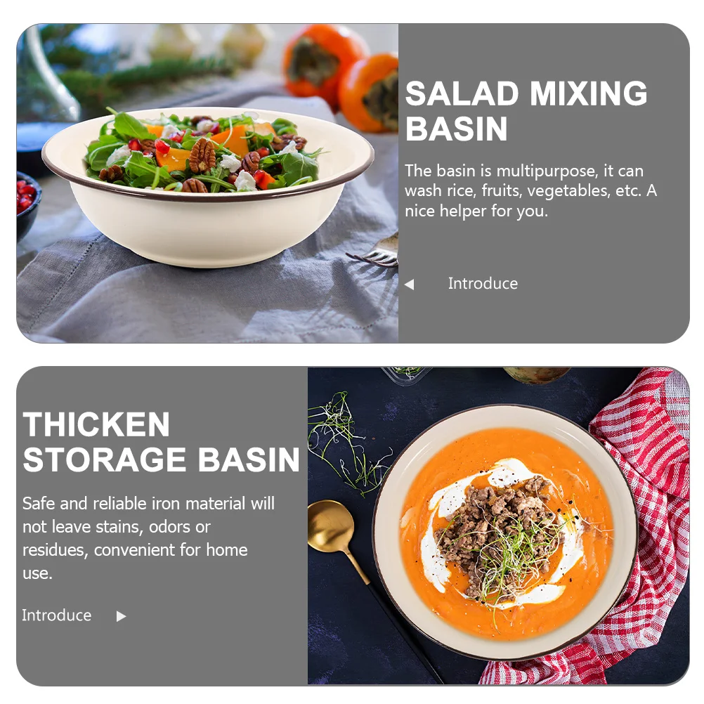 

Thickened Enamel Basin Kitchen Vegetable Fruit Washing Heavy Duty Iron Wash Basin Multi Purpose Rice Cleaning Household