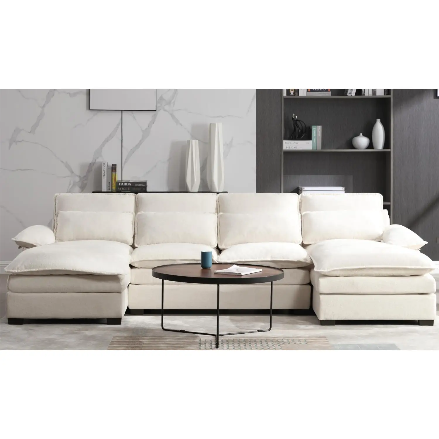 

U Shaped Modular Sectional Sofa Couch, 6 Deap Seats Corne with 4 waist poillows, Oversized Convertible Upholstery Symmetrical So