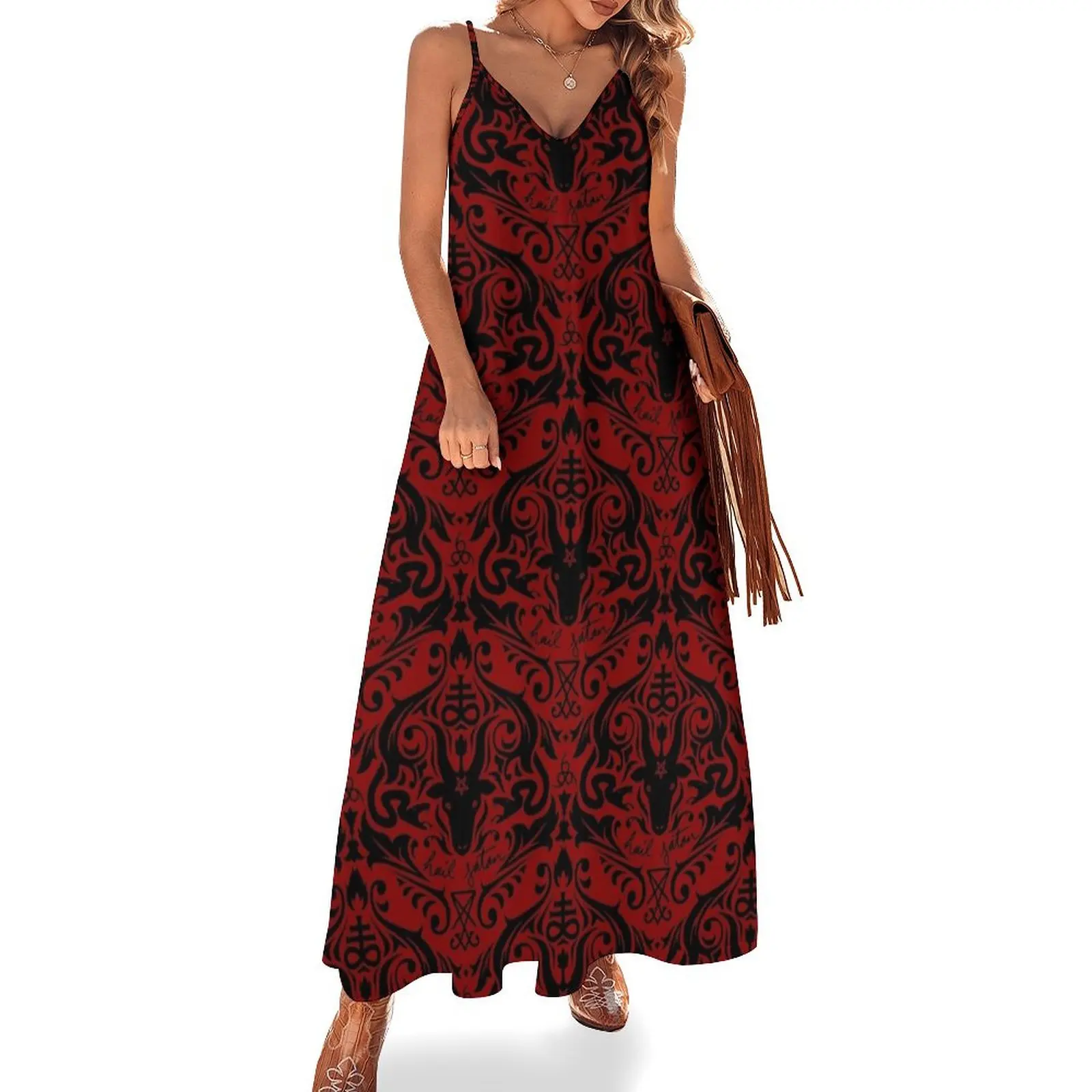 

Damask - Hail Satan (Black & Red default) Sleeveless Dress summer dresses womens 2024 dress korean style Casual dresses