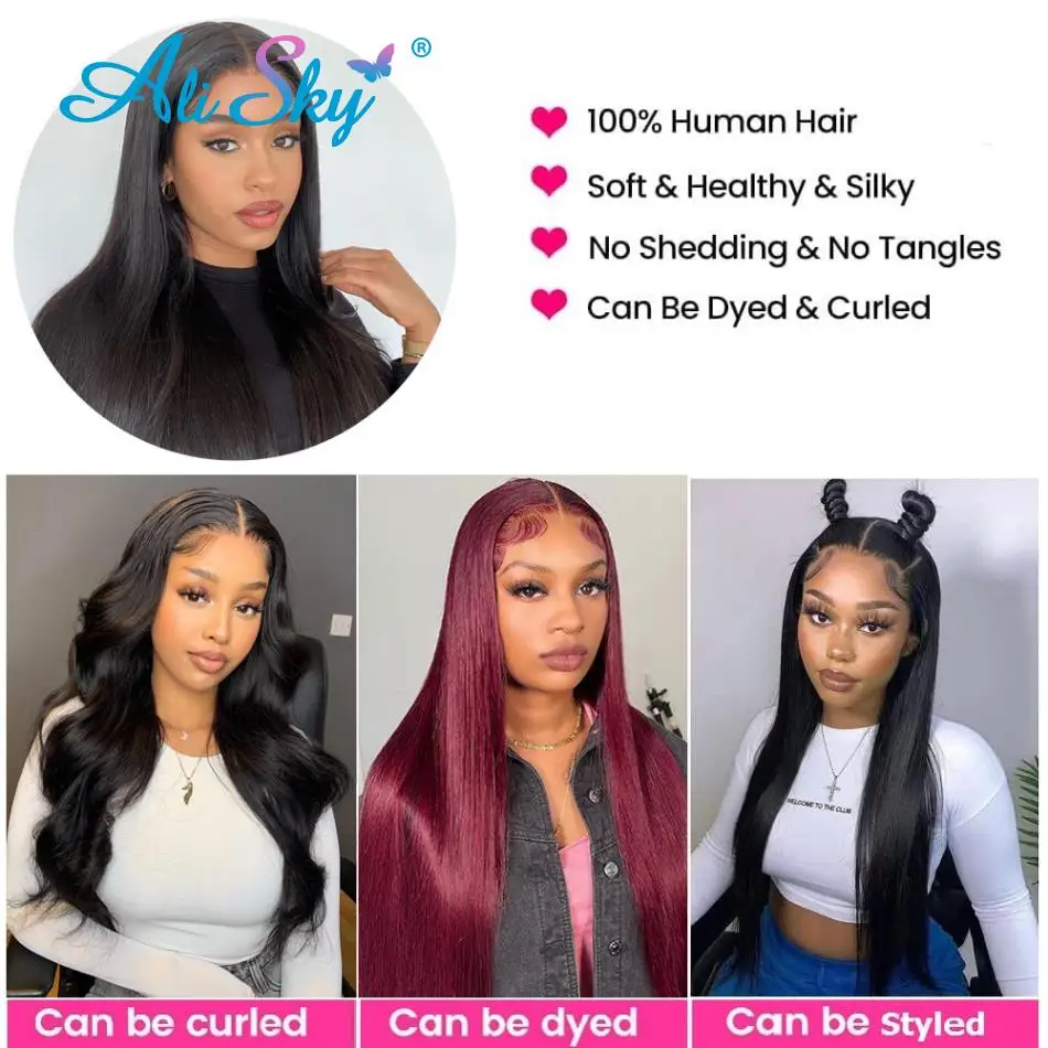 Bone Straight 3 Bundles With 4x4 Transparent Lace Closure 100% Human Hair 13x4 Frontal With Bundles tissage bresilien 5x5 Hd